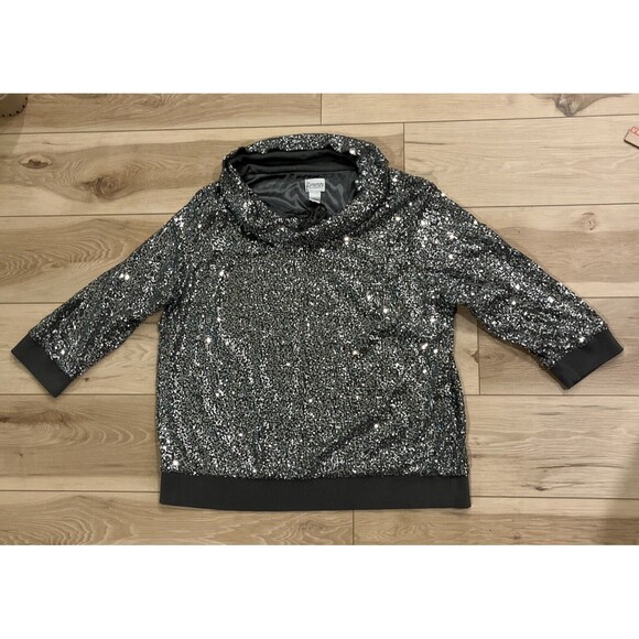 Chicos Zenergy Silver Sequin Pullover Cowl Neck Top Blouse Womens 4 (XXL 20 22 ) - Picture 1 of 10